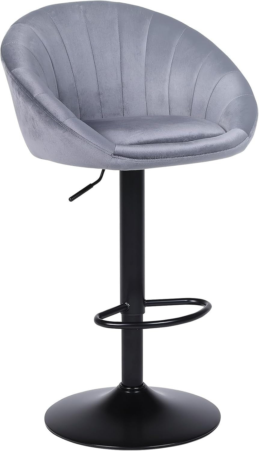 Grey Velvet Bar Stool – Adjustable Swivel Kitchen Chair, Modern