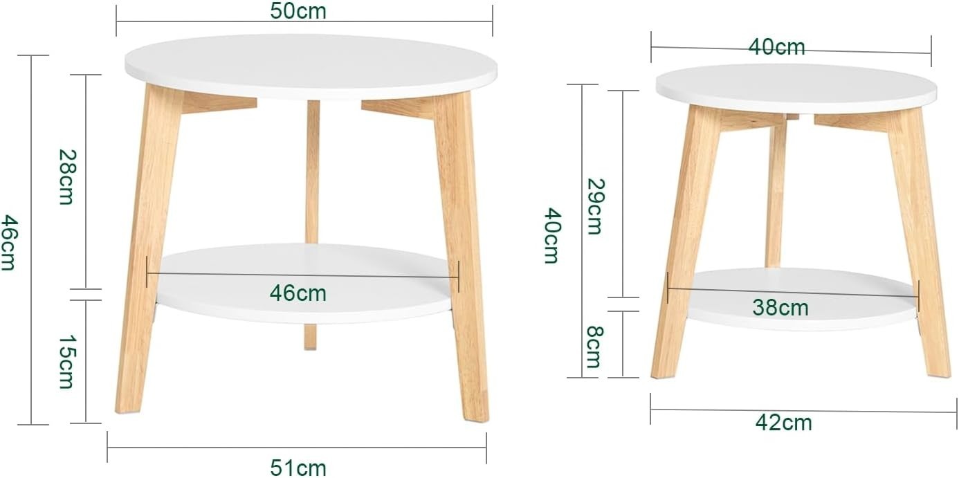2x Nesting Round Coffee Tables Set Modern White Wood Side End Table Storage