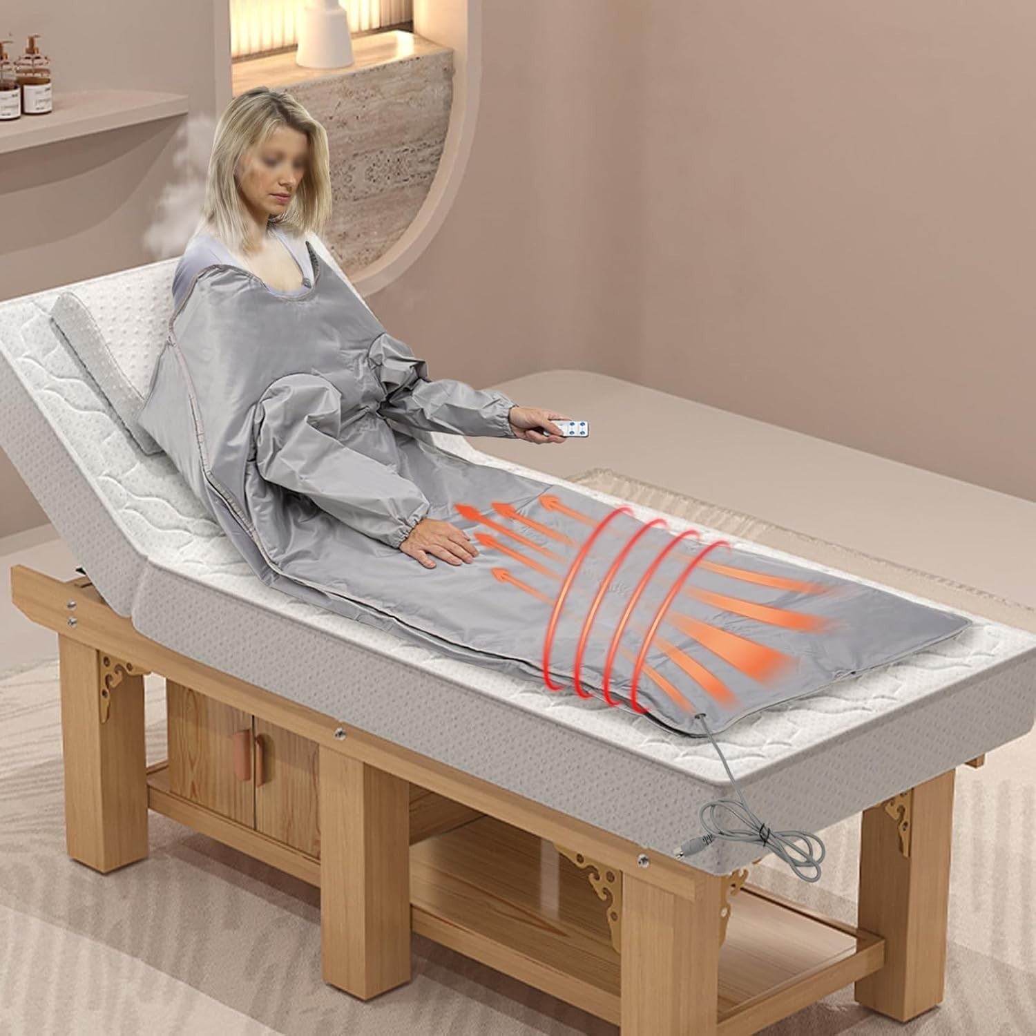 650W Infrared Sauna Blanket w/ Sleeves & Remote – Detox Heat Wrap 1.8m