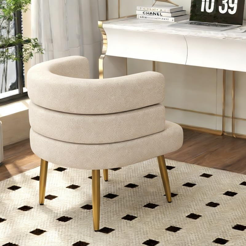 Faux Fur Sherpa Accent Chair Gold Legs Modern Tub White
