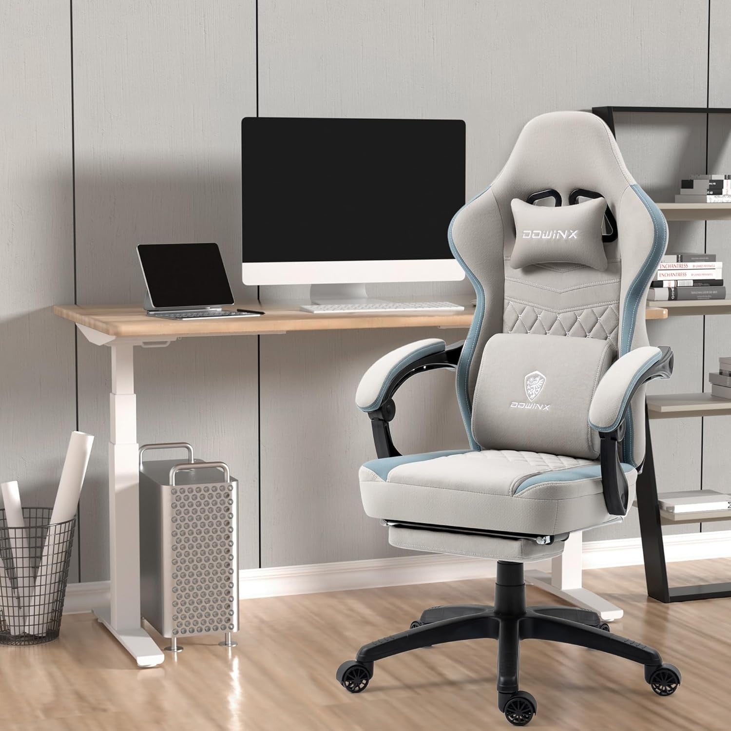 Massage Gaming Chair Fabric Recliner w/ Footrest 150kg Grey