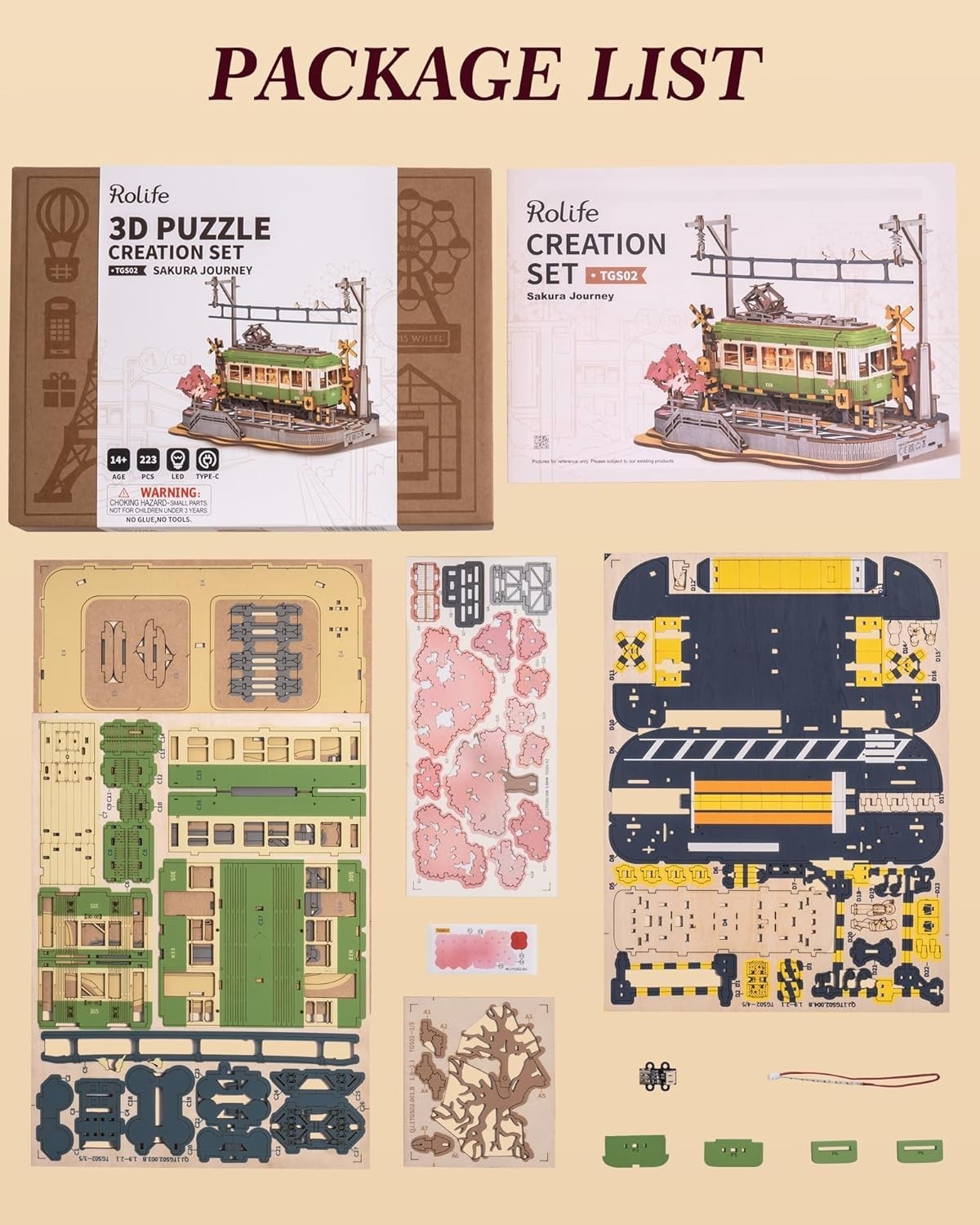 3D Wooden Sakura Puzzle with LED Lights - Romantic Model Kit Decor