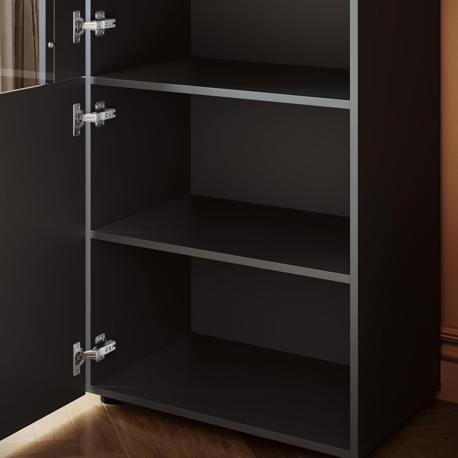 Tall 187cm Black Gloss LED Display Cabinet with Clear Front & Glass Shelves