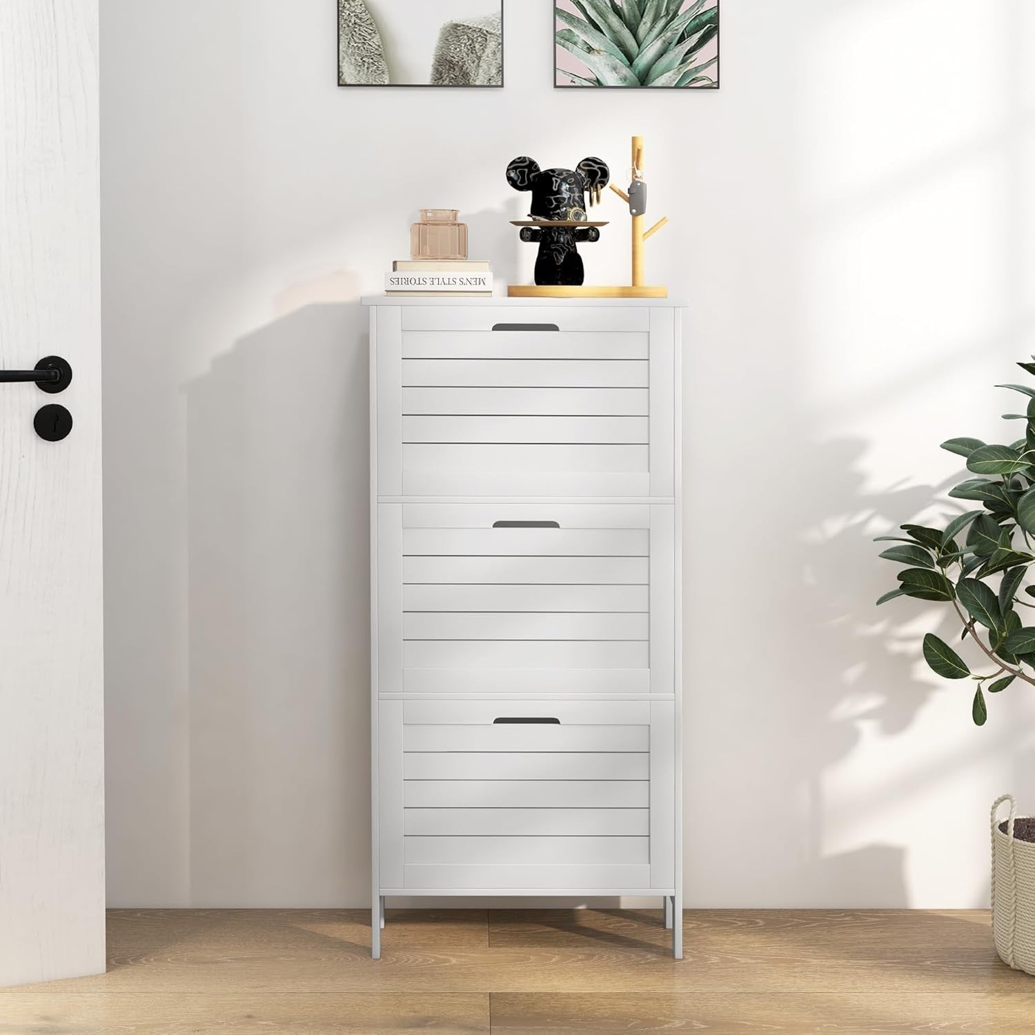 Slim 3‑Tier Flip Shoe Cabinet – Narrow Hallway Storage, Holds 6 Pairs