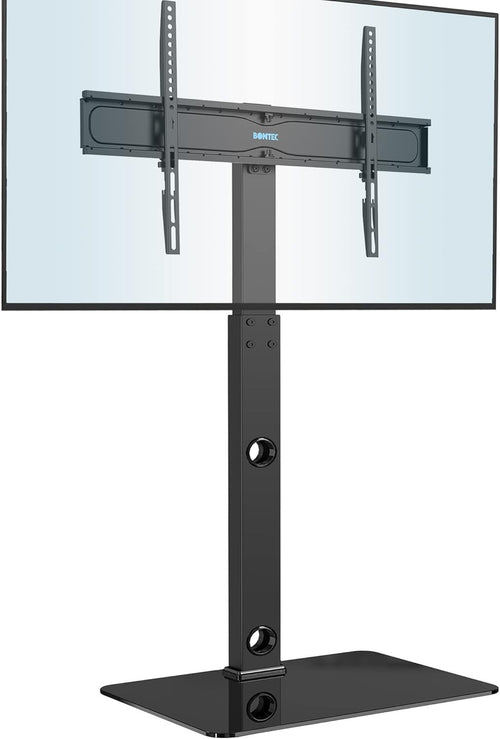 Adjustable Swivel TV Floor Stand 30-70" TVs, Tempered Glass Shelf, 40kg