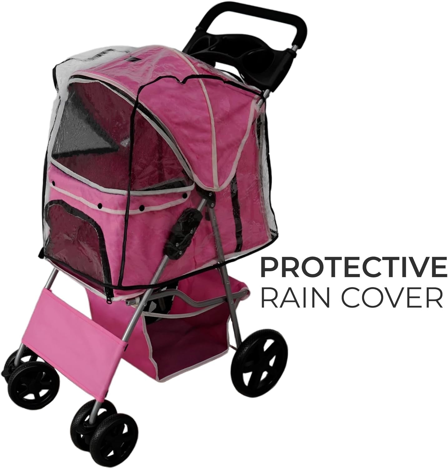 Pink Pet Stroller Pushchair Foldable Dog Cat Pram 15kg with Brakes