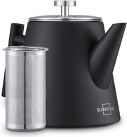 Black Stainless Steel Teapot 1L Double Wall Insulated w/ Tea Strainer