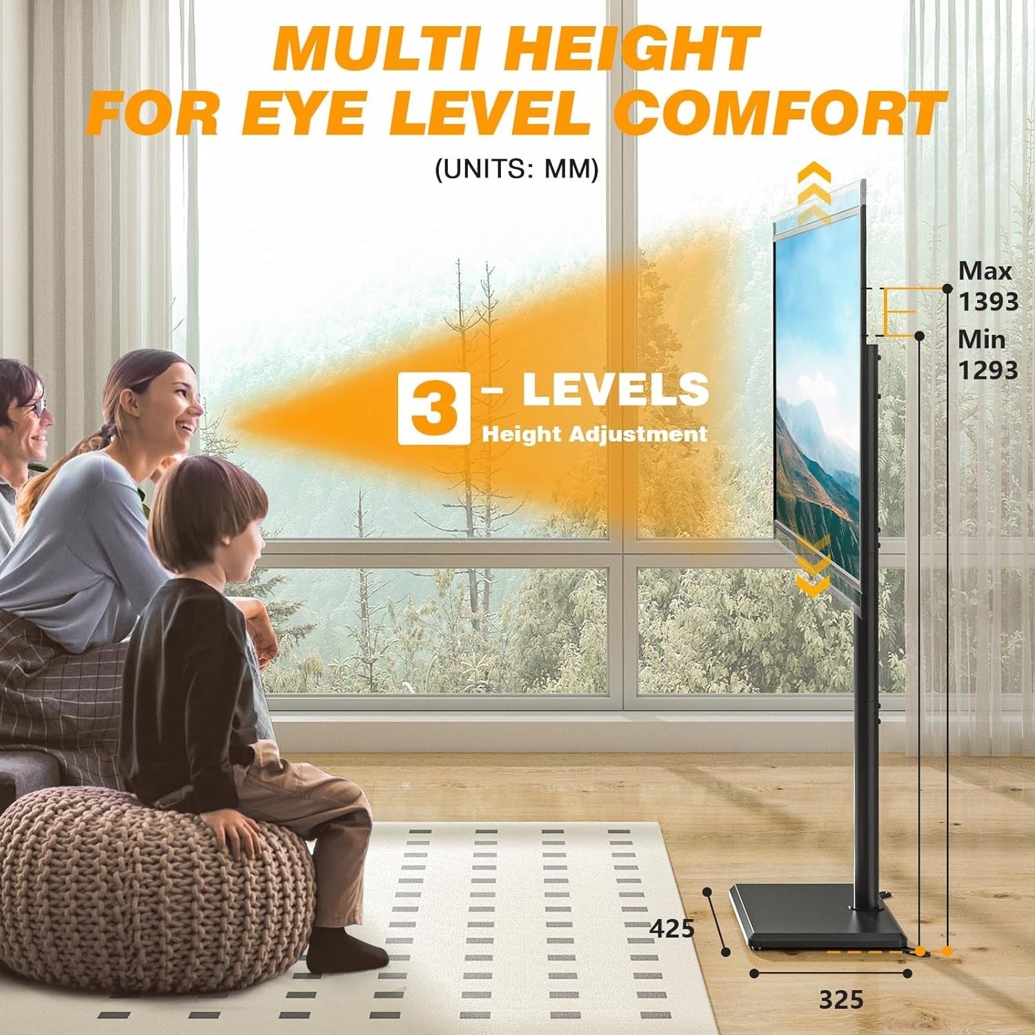 Slim Swivel TV Floor Stand for 32–55” Adjustable Corner Mount VESA 40kg - Black
