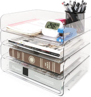 4-Tier Clear Acrylic Desk Organiser – Stackable Letter Tray for A4 Paper