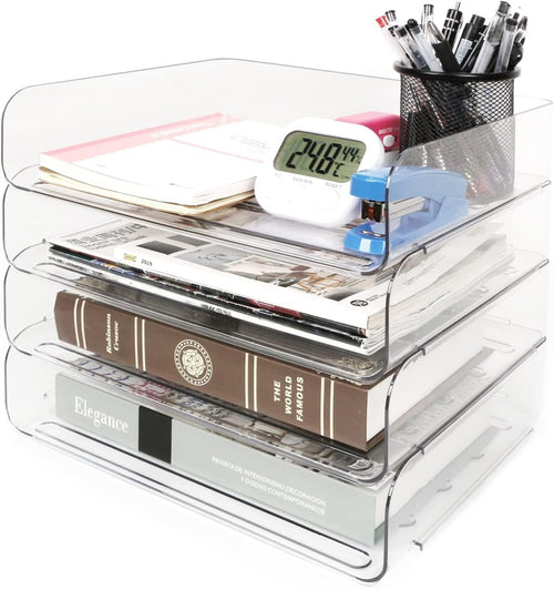 4-Tier Clear Acrylic Desk Organiser – Stackable Letter Tray for A4 Paper