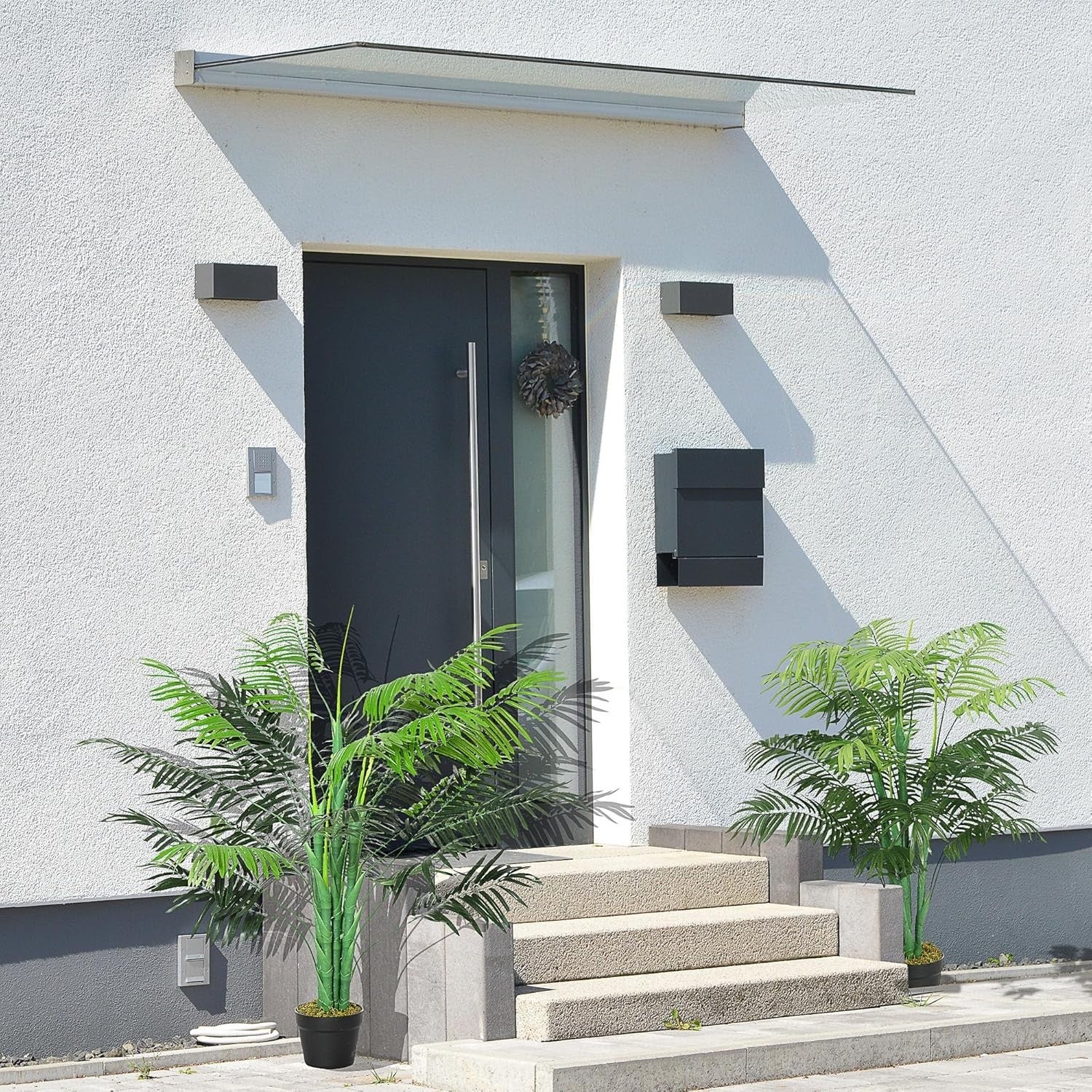 Set of 2 Artificial Palm Trees 125cm 4FT Faux Green Potted Home & Garden Decor