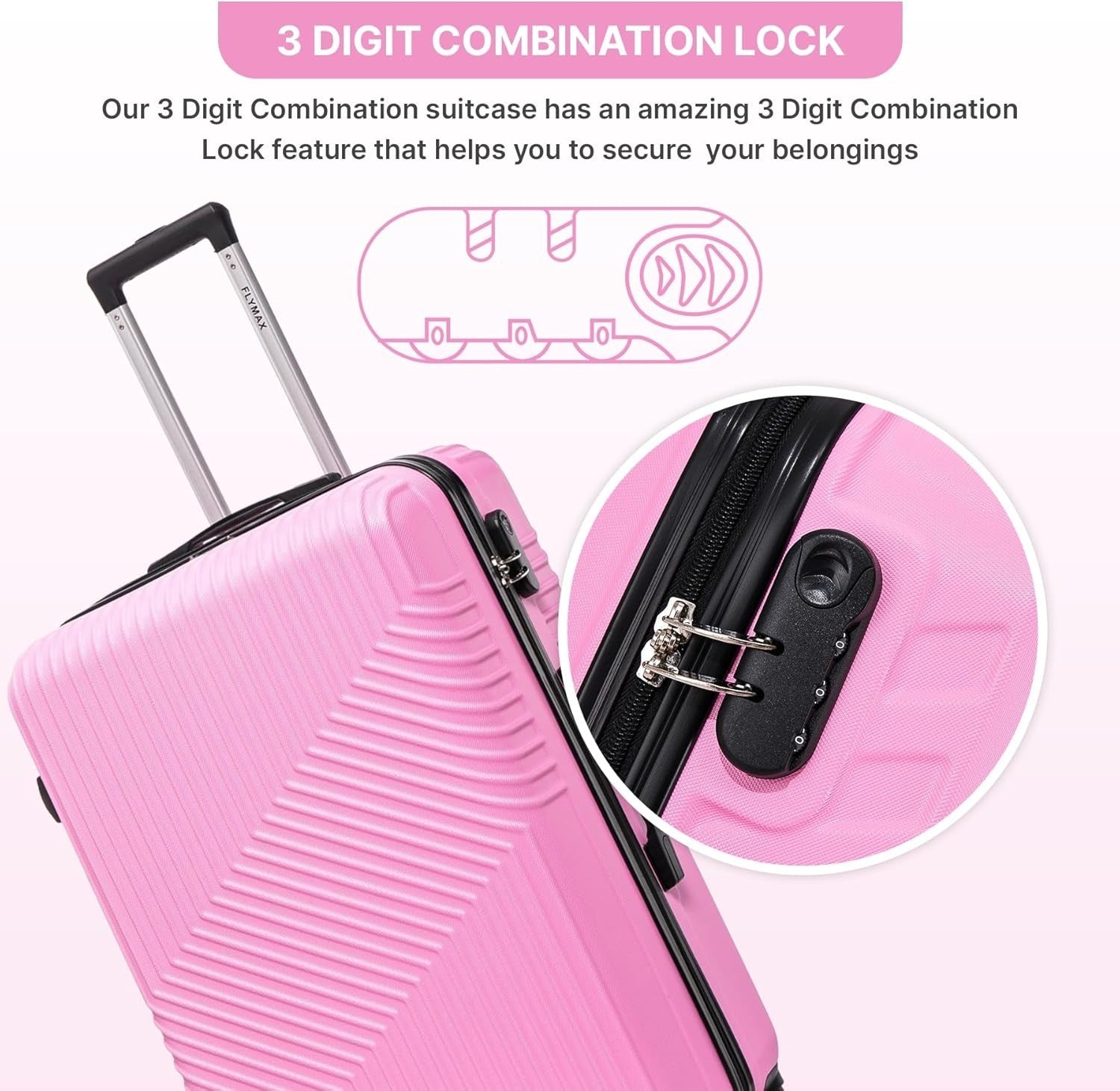 29'' Large Check In Suitcase Hard Shell Lightweight 4 Spinner Wheels Lock Pink