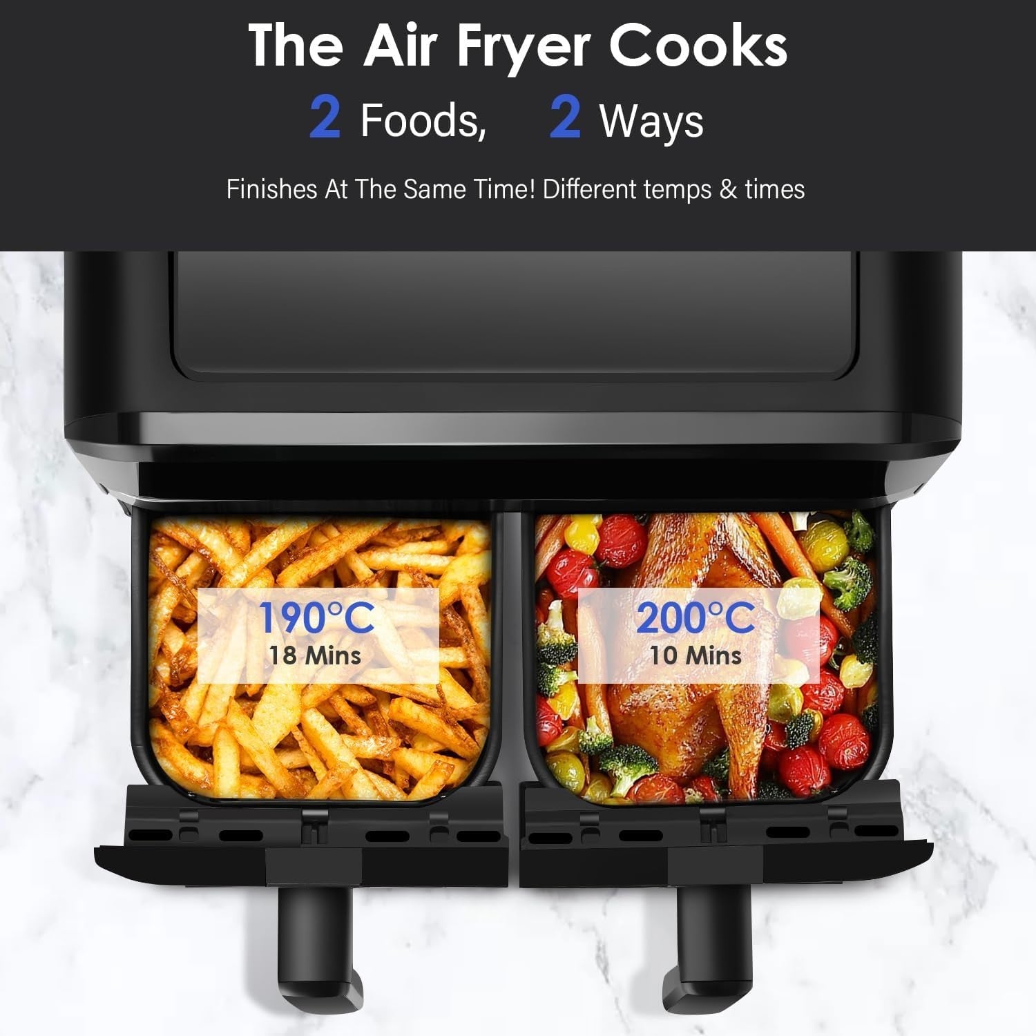 9L Dual Air Fryer XL 2-Drawer Oven | Window View | 8-in-1 Presets | Smart Touch