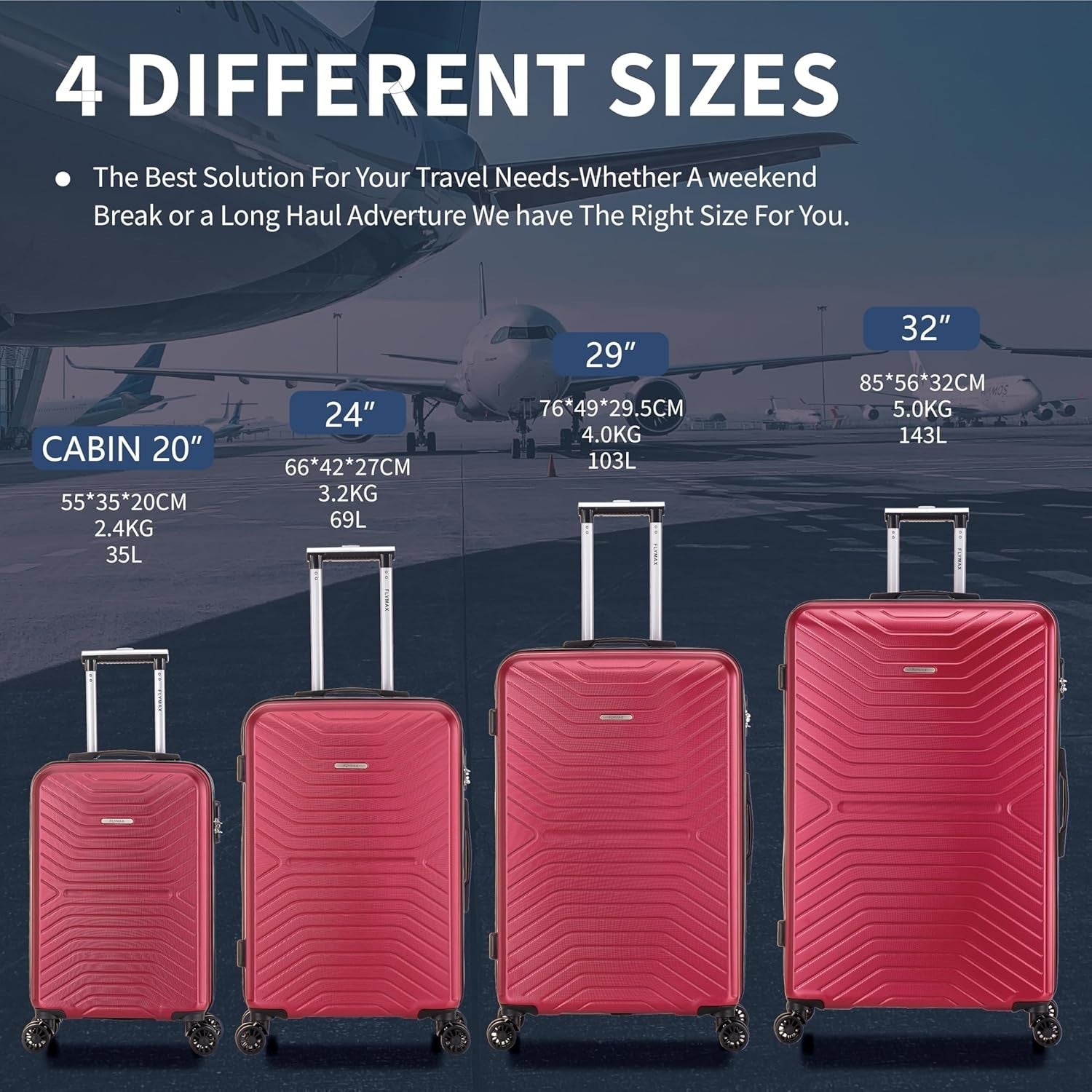 24'' Medium Check In Suitcase Hard Shell ABS 4 Spinner Wheels Lock 68L