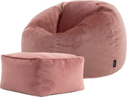 Velvet Bean Bag Chair w/ Footstool Dusk Pink Adult Size Luxury Seat
