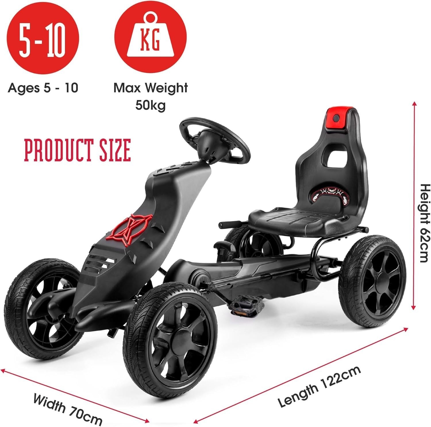 Kids Pedal Go Kart Ride On Race Car Adjustable Seat Gears Brake 122cm