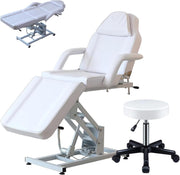 Electric 3-Section Beauty Massage Bed w/ Head Cushion & Swivel Stool White