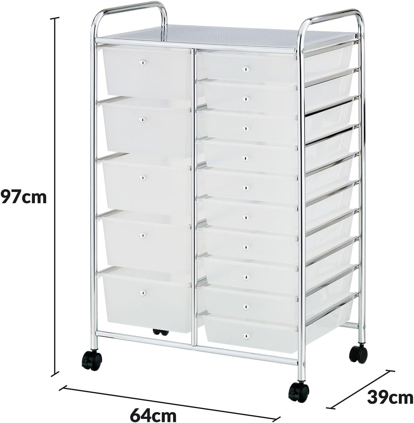 15 Drawer Rolling Storage Trolley White Beauty Office Organizer Cart