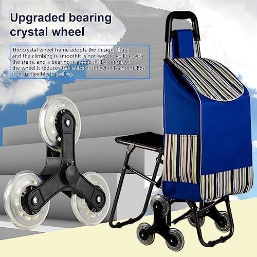 Multifunctional 2-in-1 Stair Climbing Shopping Trolley with Foldable Seat