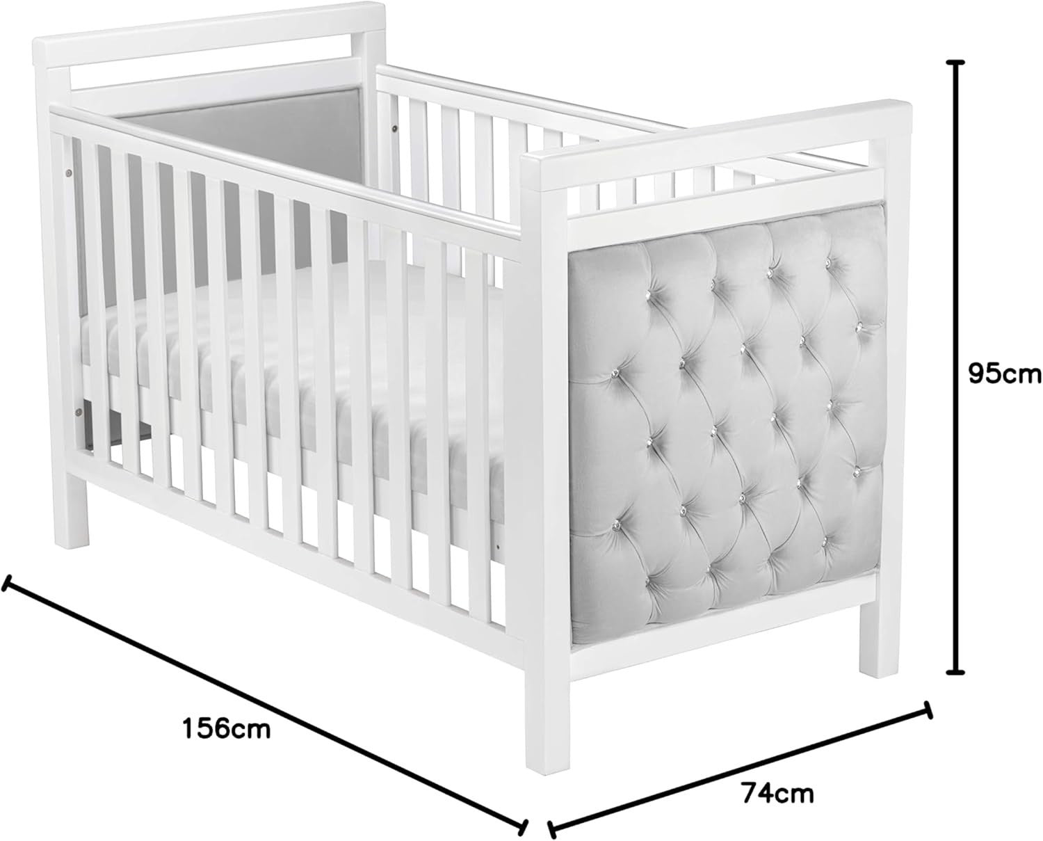 Velvet Baby Cot Bed Adjustable Height Convertible Toddler Bed 156x74x95cm