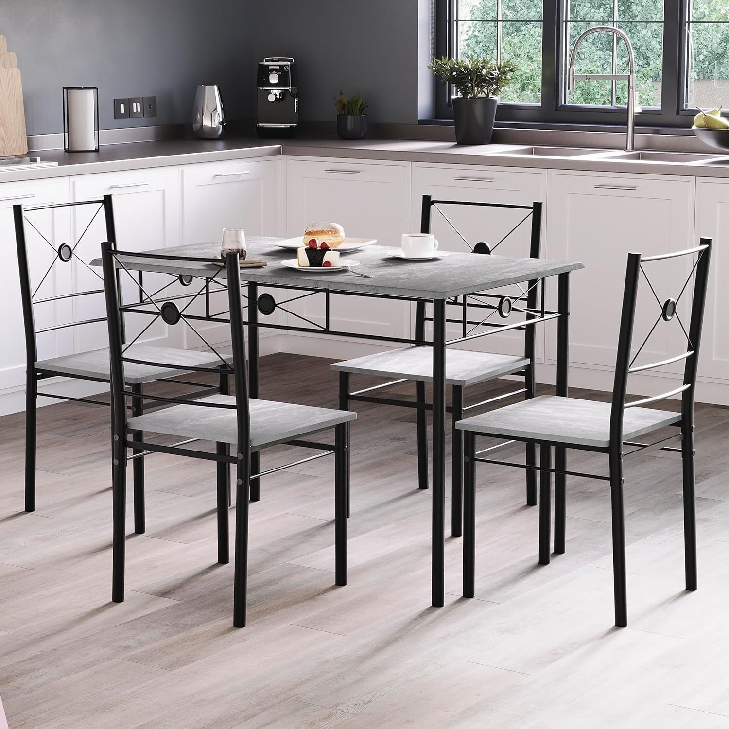 Concrete Grey 4-Seater Dining Table Set | Compact Kitchen Dining Furniture