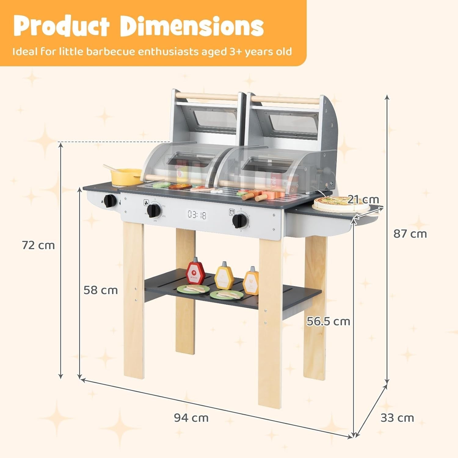 Kids Wooden BBQ Grill Playset Pretend Barbecue Toy Kitchen Set
