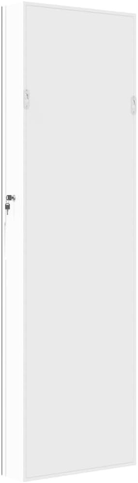 Vertical LED Jewelry Storage Mirror Cabinet Wall Hang Lockable White