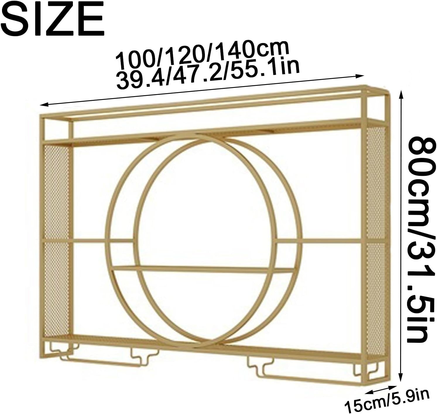 Wall Mounted Wine Rack Gold 100cm Bar Shelf with Glass Holders & Bottle Storage