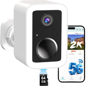 2K Wireless Security Camera WiFi 5GHz Battery CCTV 64GB SD IP66