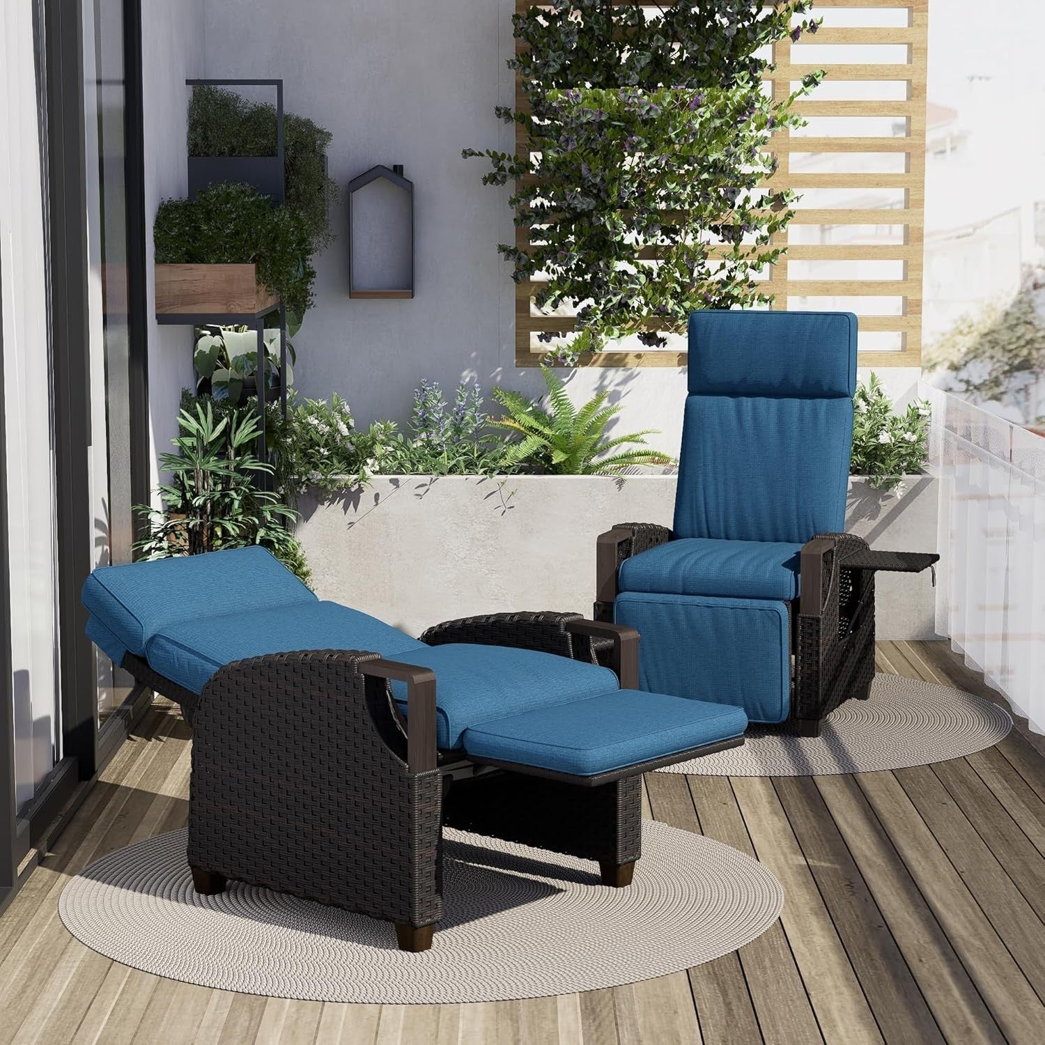 Recliner Rattan Garden Chair Adjustable Sun Lounger with Side Table