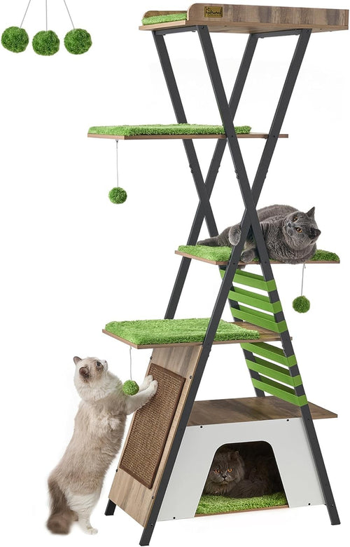 Modern Cat Tree Tower 184cm Multi Level Condo Scratcher with Ladder Perches