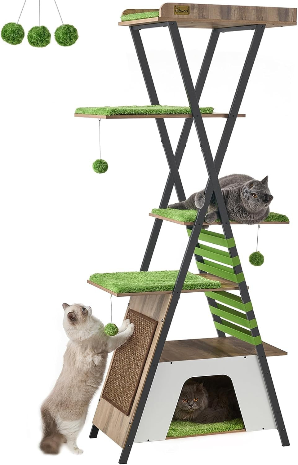 Modern Cat Tree Tower 184cm Multi Level Condo Scratcher with Ladder Perches