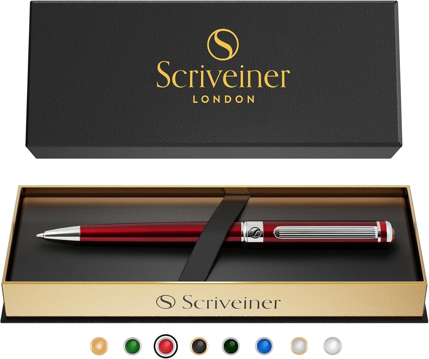 Luxury Ballpoint Pen – Brass, Crimson Red Chrome, Smooth Refillable Ink