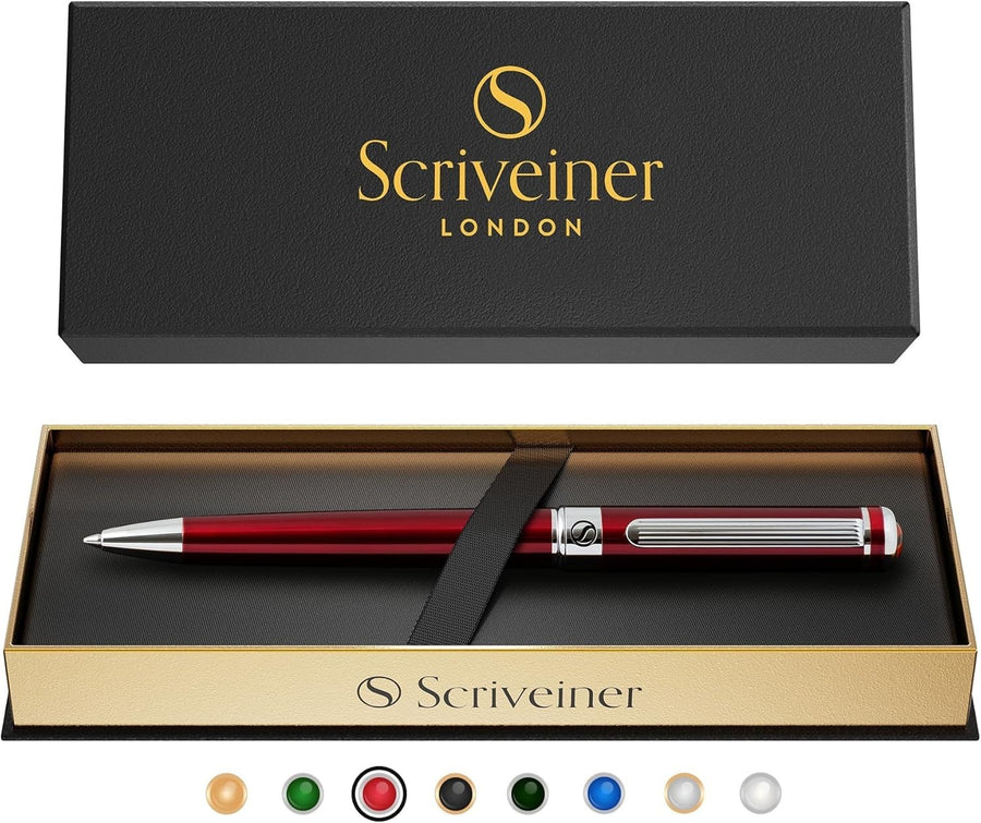 Luxury Ballpoint Pen – Brass, Crimson Red Chrome, Smooth Refillable Ink