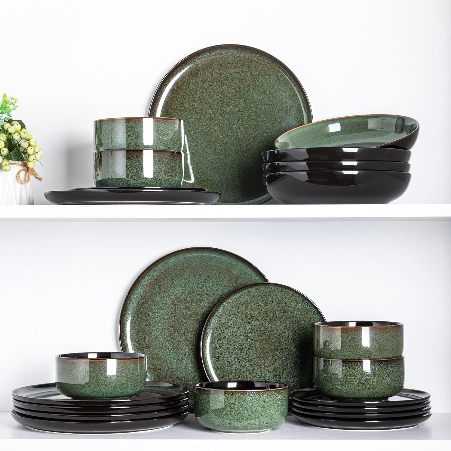 12pc Stoneware Dinner Set Chip Scratch Resistant Dishwasher Microwave Safe