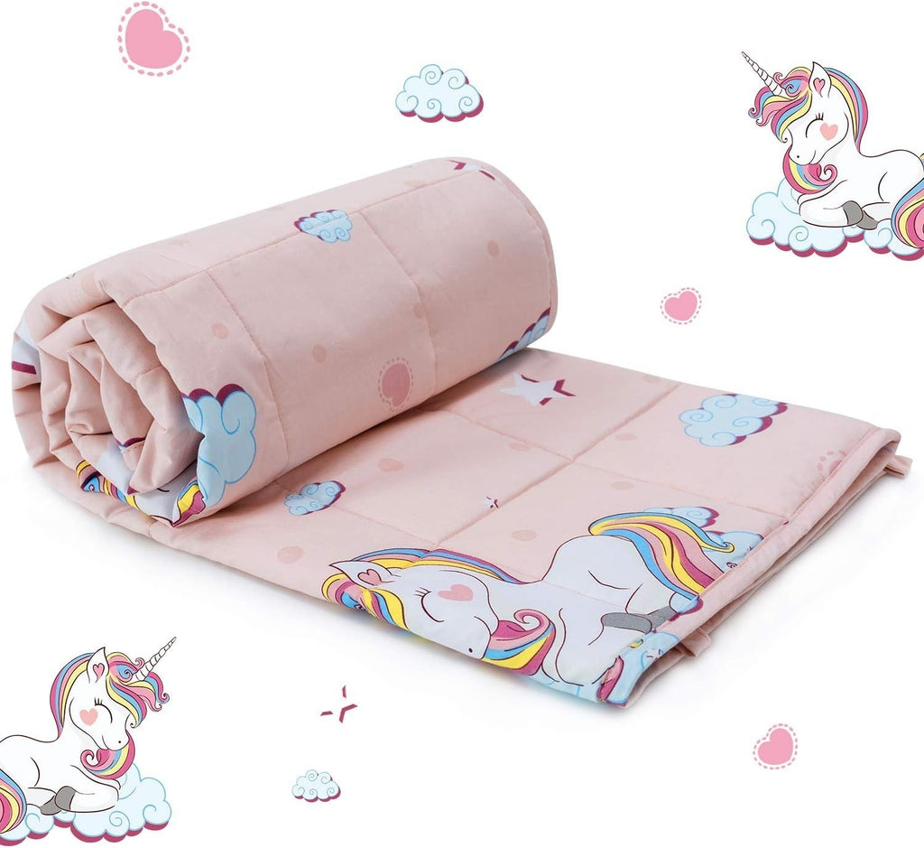 1.4kg Weighted Blanket Pink Unicorn 90x120cm 100% Cotton for Calming Sleep