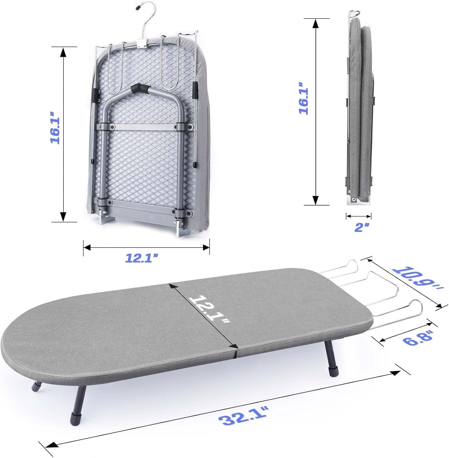 Tabletop Ironing Board with Iron Rest Foldable Mini Travel Grey