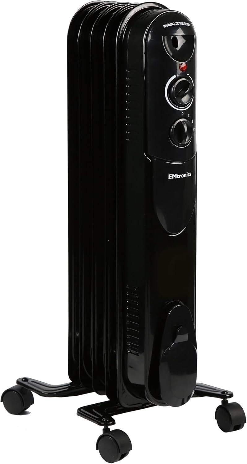 Portable 1000W Oil Filled Heater Radiator 5-Fin Adjustable Thermostat 10sqm