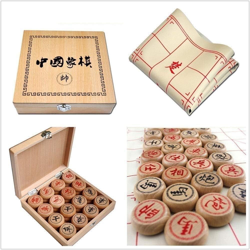 Wooden Xiangqi Travel Chess Set Beech Box 4cm Pieces