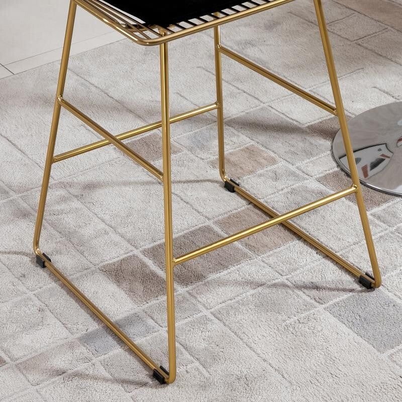 2x Gold Bar Stools Velvet Seat Counter Height Kitchen Breakfast Chairs