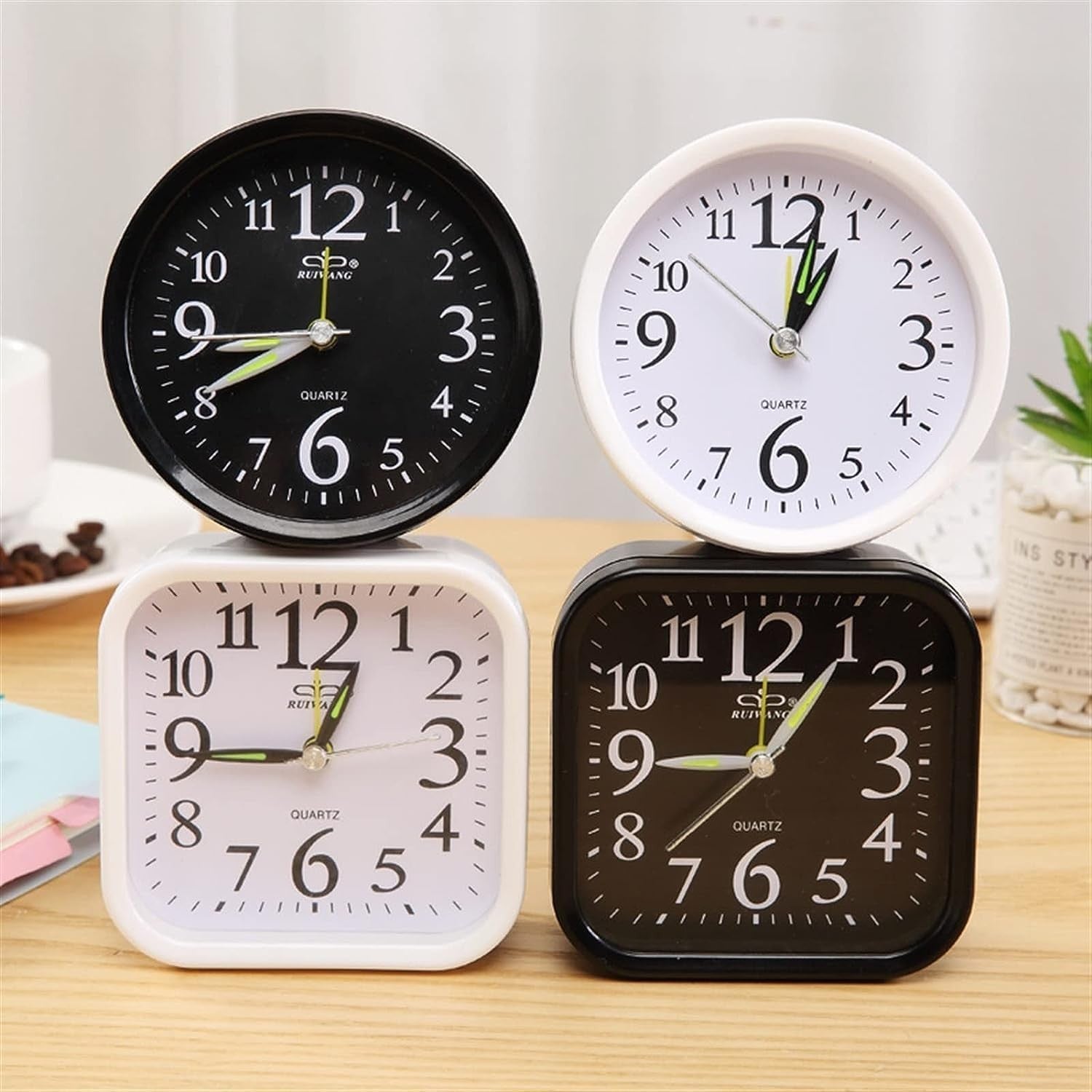 Vintage Twin Bell Alarm Clock Loud Silent Non-Ticking Black Bedside
