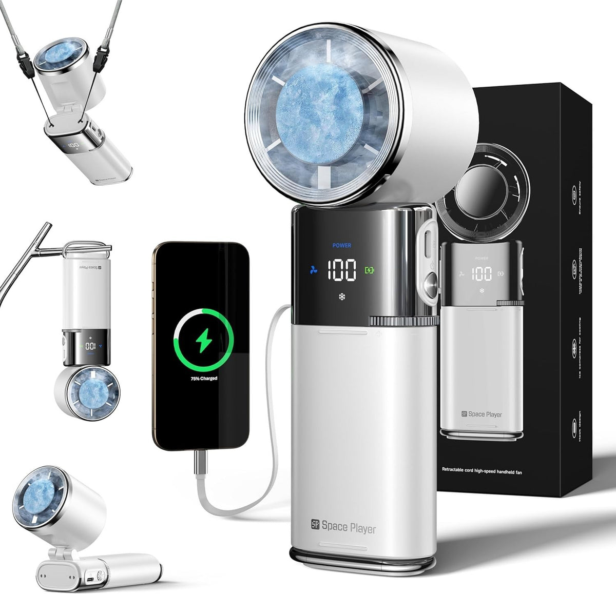 9000mAh Handheld Fan – Turbo Ice Cooling 100-Speed Rechargeable LED Display
