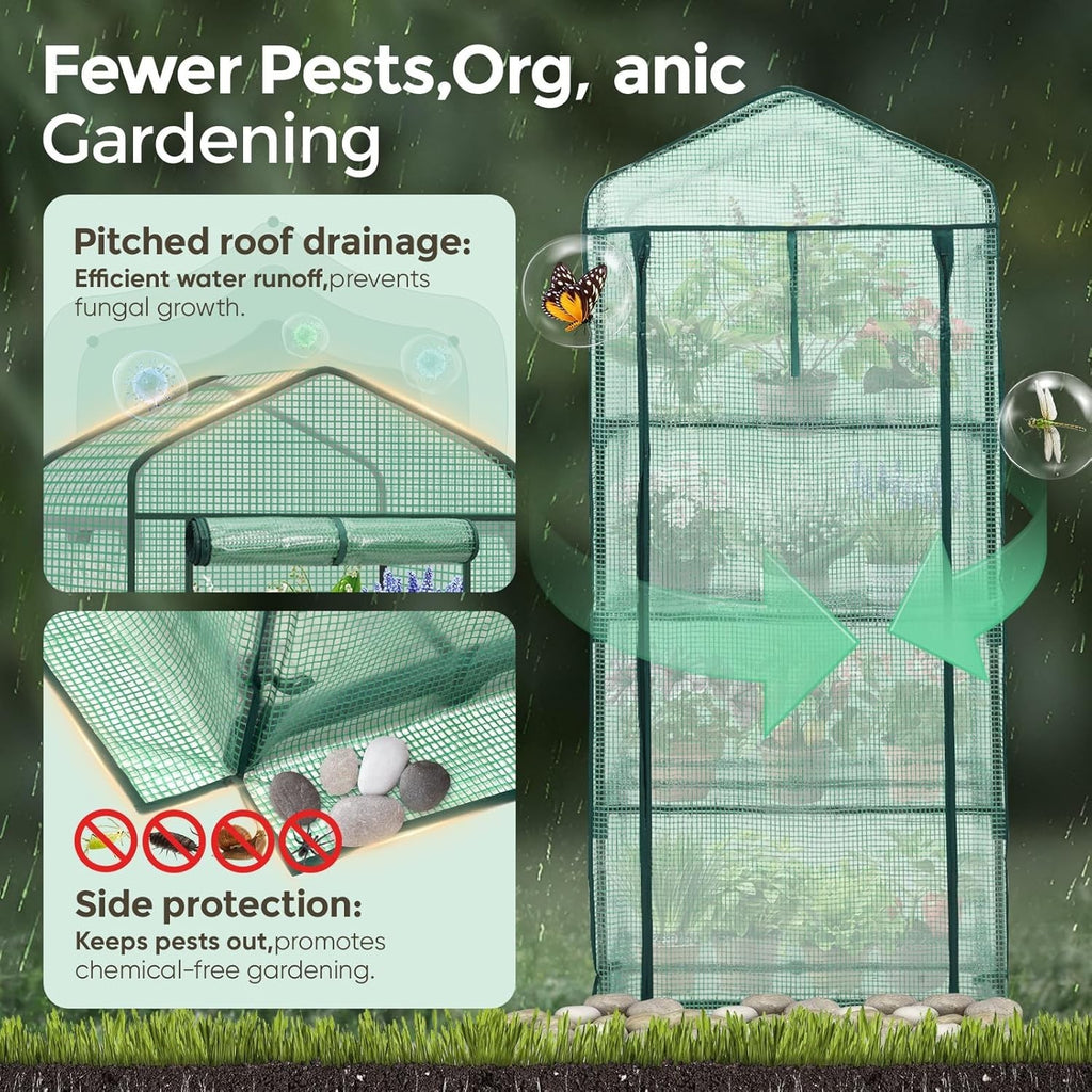 4 Tier Mini Greenhouse Outdoor Garden Plants Vegetables Steel Frame PE Cover