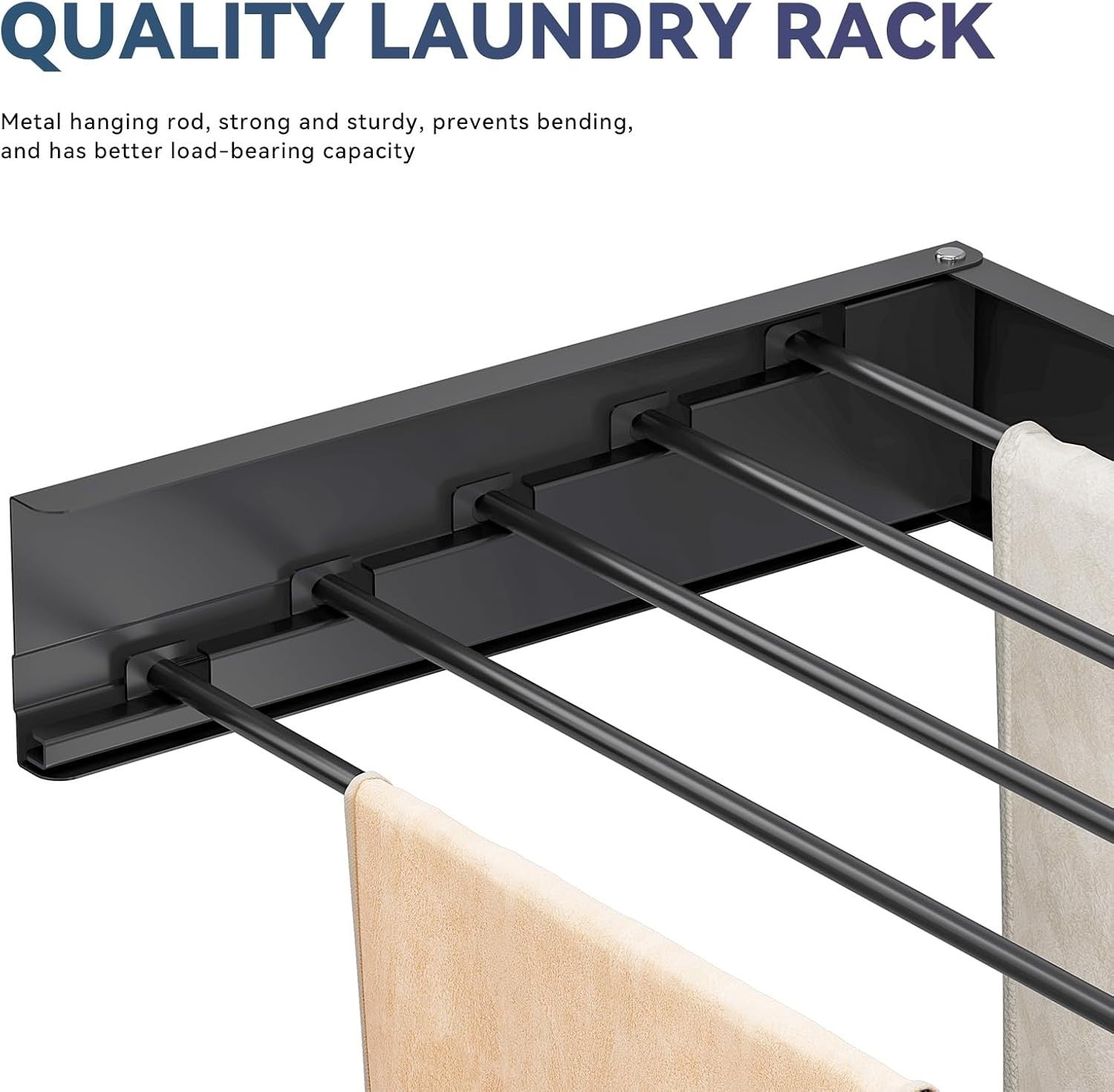 80cm Wall Mounted Retractable Clothes Drying Rack Foldable Airer Black