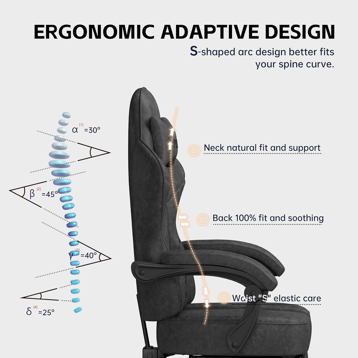Ergonomic Gaming Chair Fabric Recliner w/ Footrest 350lbs