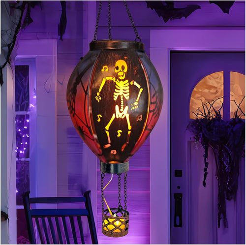Halloween Hot Air Balloon Solar Lantern Skull LED Hanging Outdoor Garden Decor