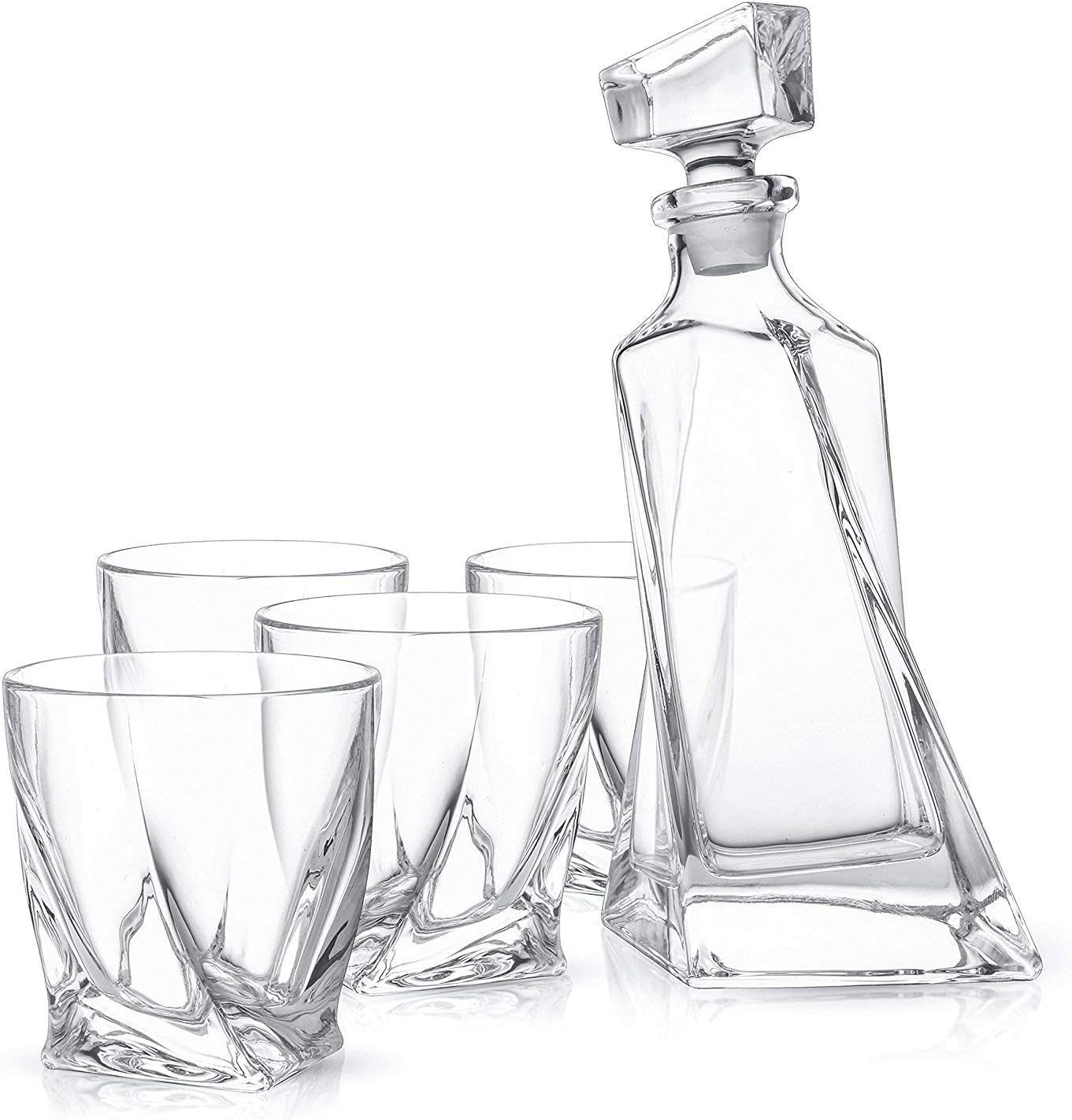 Crystal Whiskey Decanter Set 5-Piece | 22oz Carafe + 4 Old Fashioned Glasses Gif