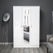Contemporary 3-Door White Gloss Wardrobe with Mirror & Lockable Storage