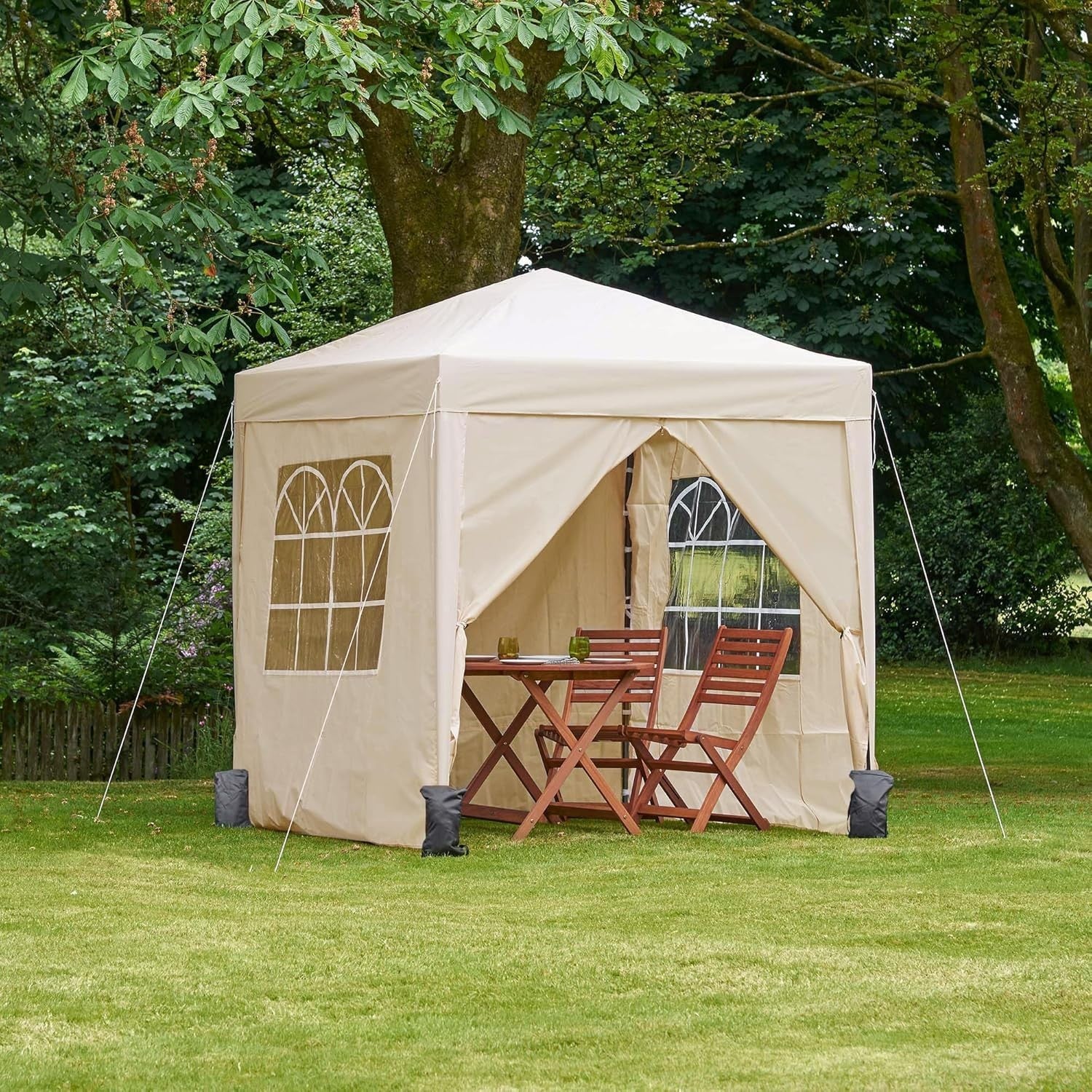 2x2M Ivory Pop Up Gazebo With Removable Sides Waterproof Garden Party Tent