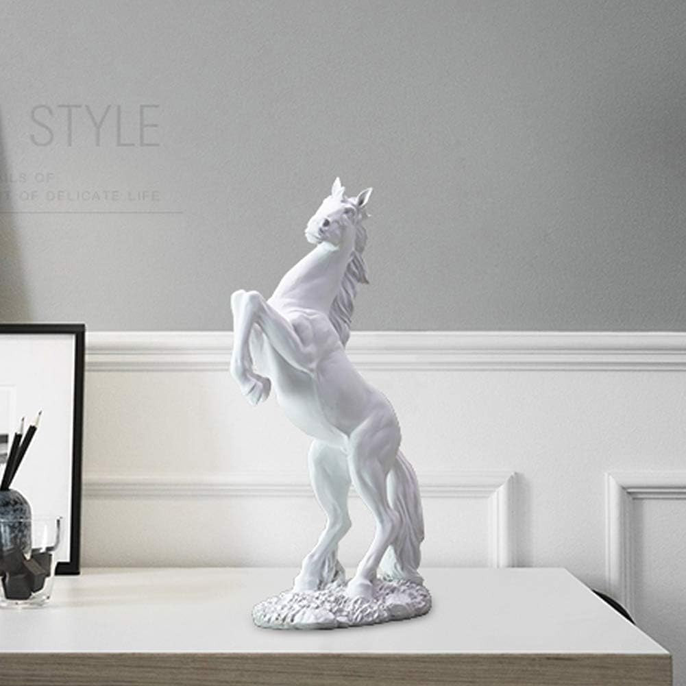White Rearing Horse Statue 31cm Resin Ornament Elegant Home Office Art Decor